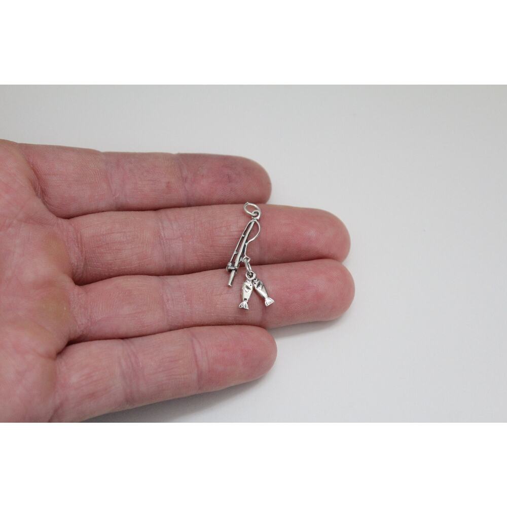 Sterling Silver Fishing Pole with Fish Charm